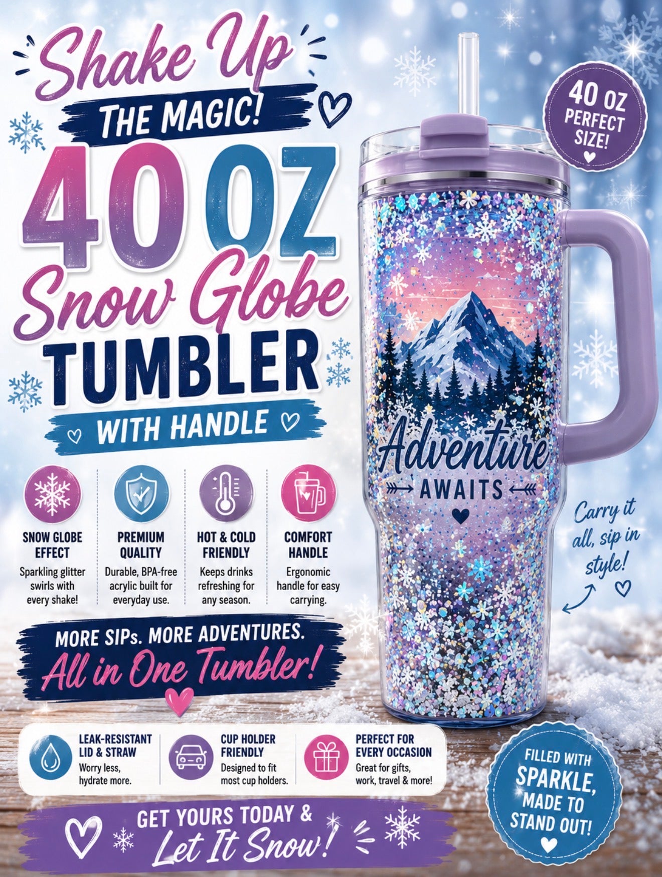 40 oz Snow Globe Tumbler
