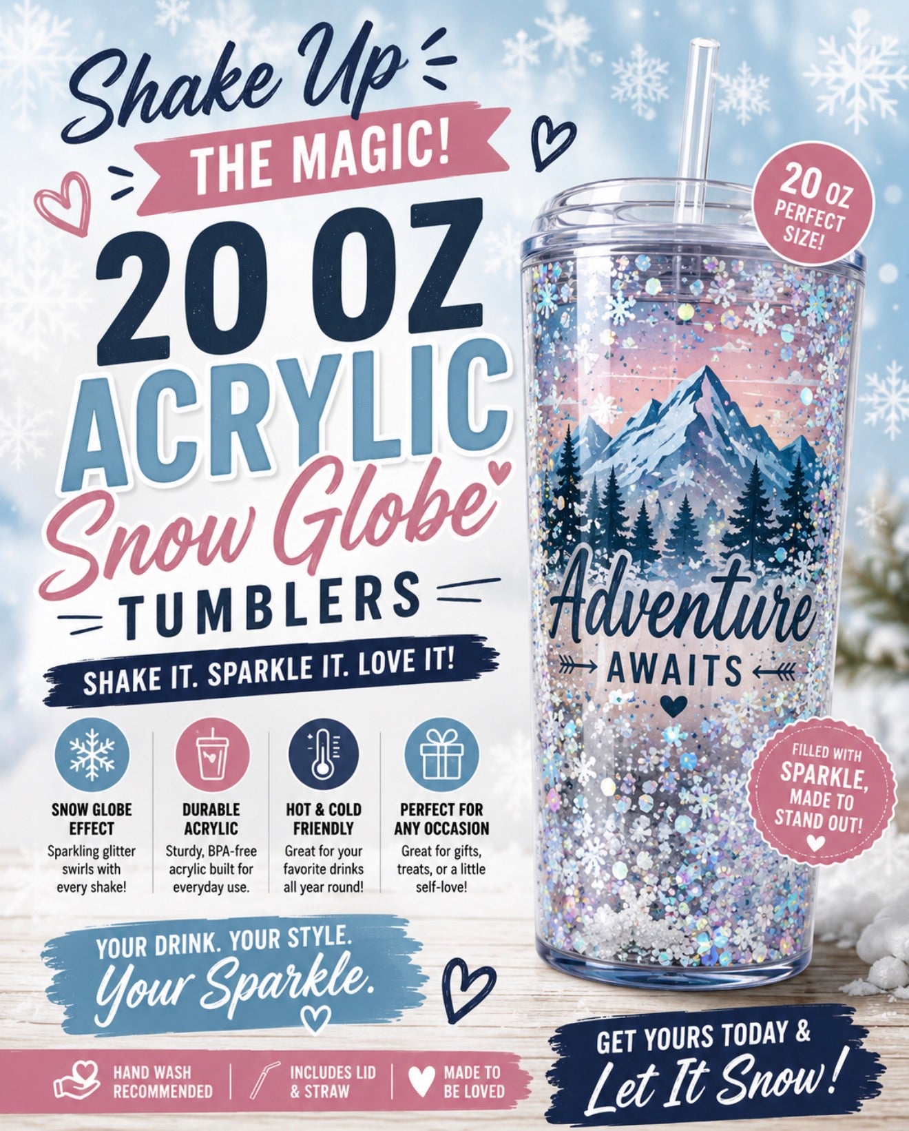 20 oz acrylic snow globe tumbler