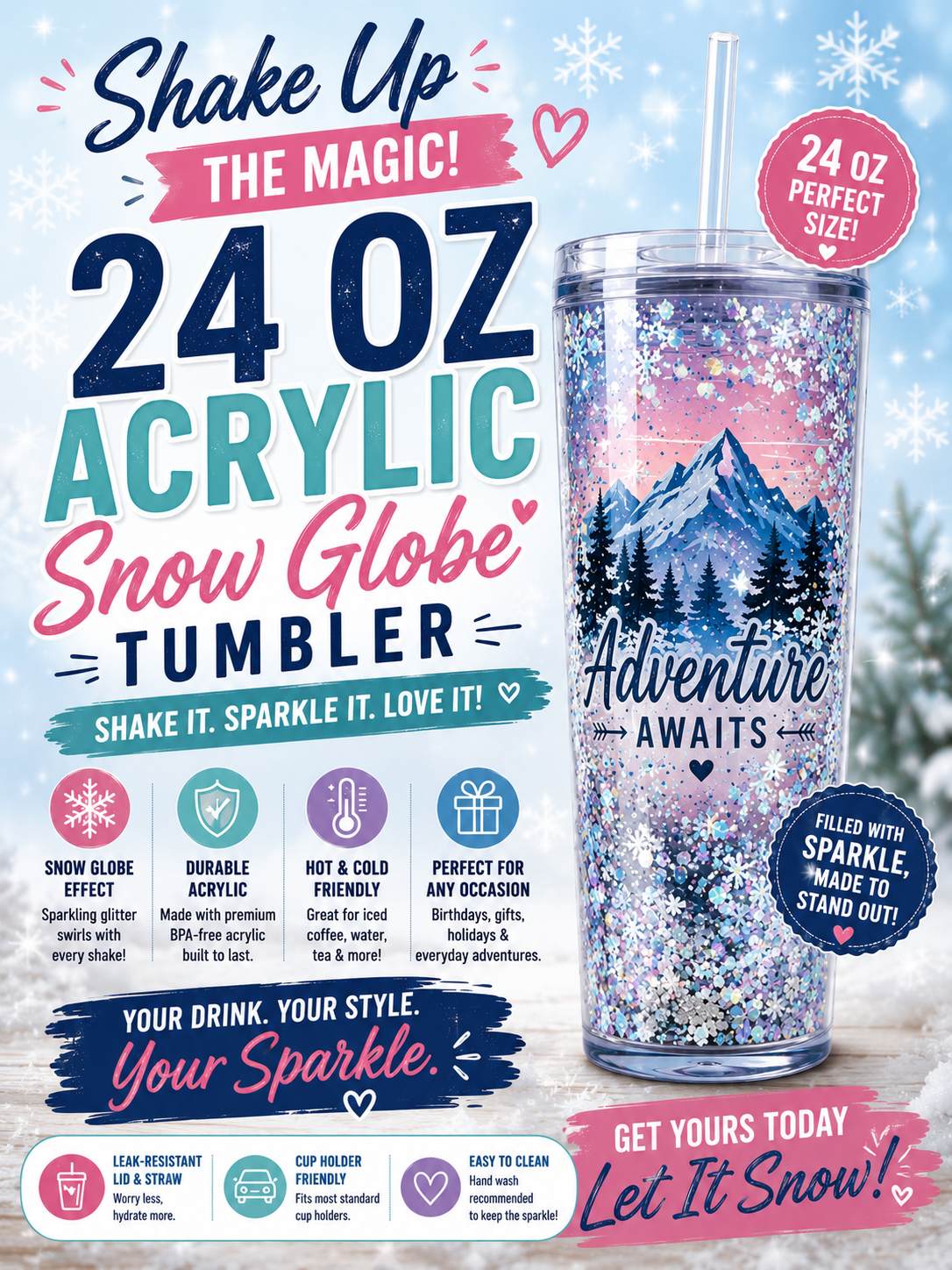 24 oz snow globe tumbler