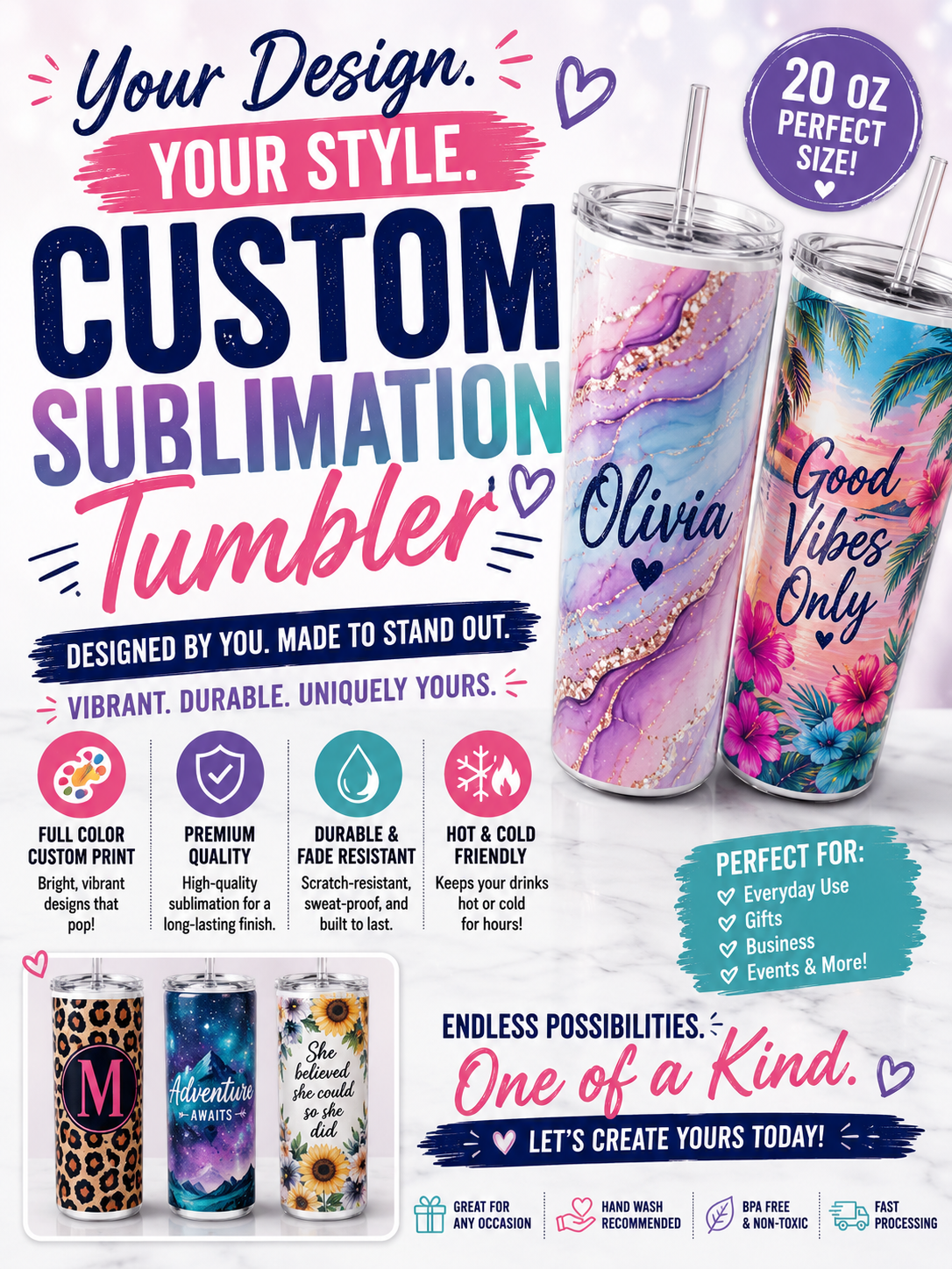 20 oz custom sublimation tumbler